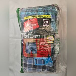 Hanes Men's 5pk Blue and Black Plaid Boxers Mens XXL New In Package